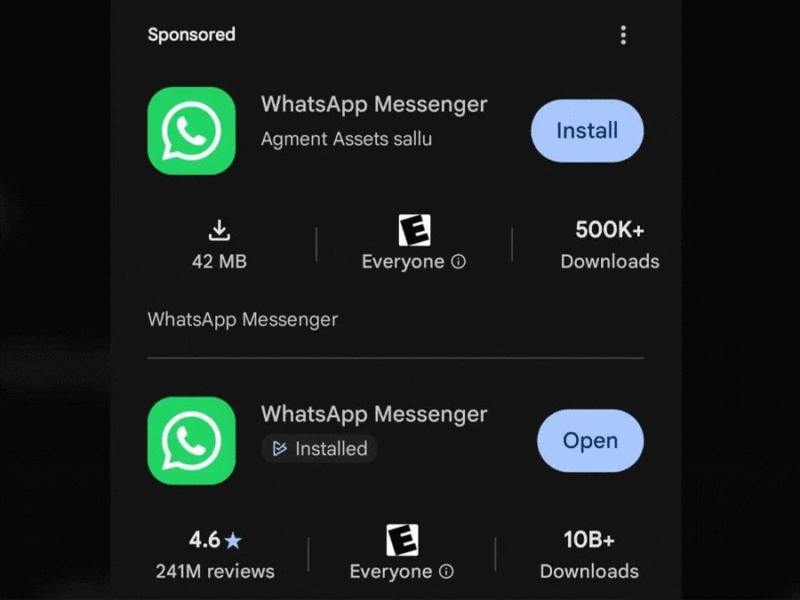 പ്ലേ സ്റ്റോറില്‍ വ്യാജ വാട്സ്ആപ്പ് കണ്ടെത്തി